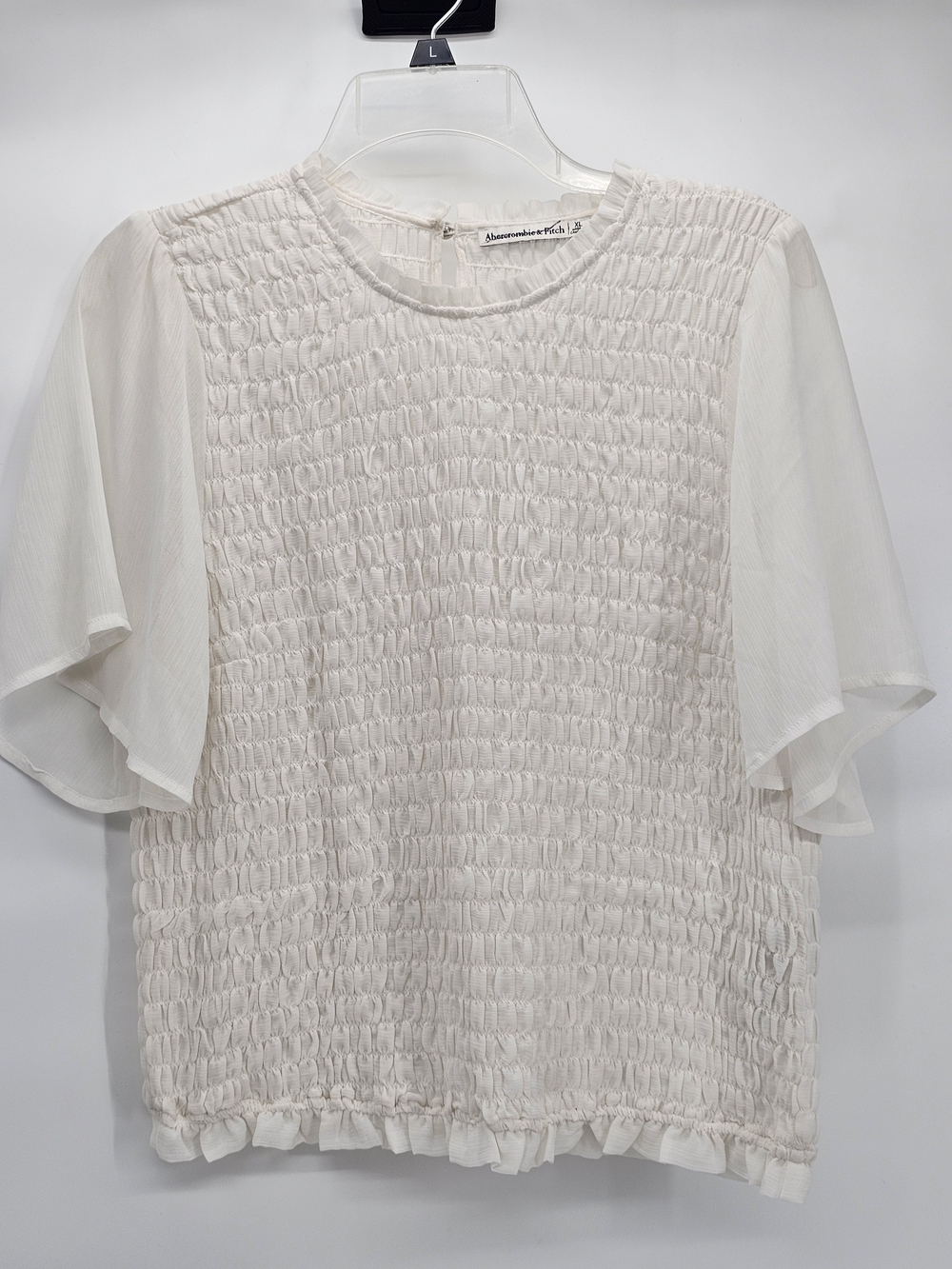 Abercrombie & Fitch Women's Cream Smocked Short Sleeve Top XL